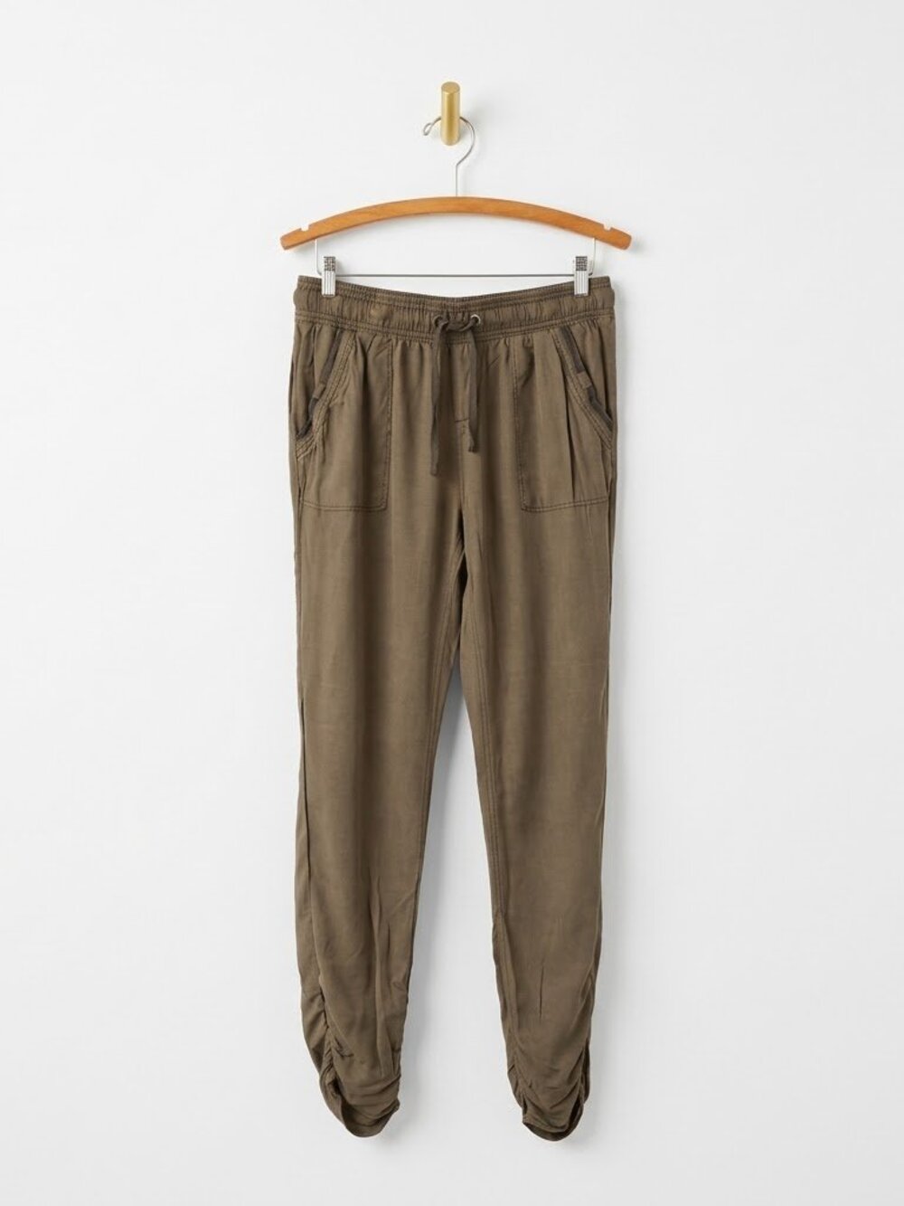 Joggers Size Large Brown Green Cargo Elastic Waist Drawstring Utility Pants